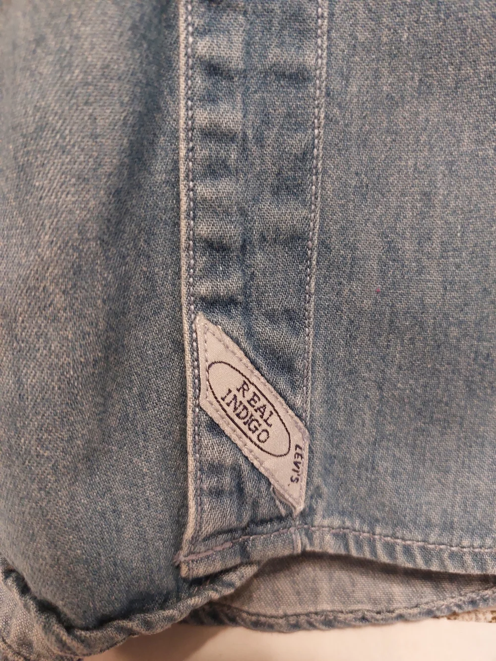 Vintage Levi's Light Blue Denim Shirt Jacket with Dark Patterned Yoke